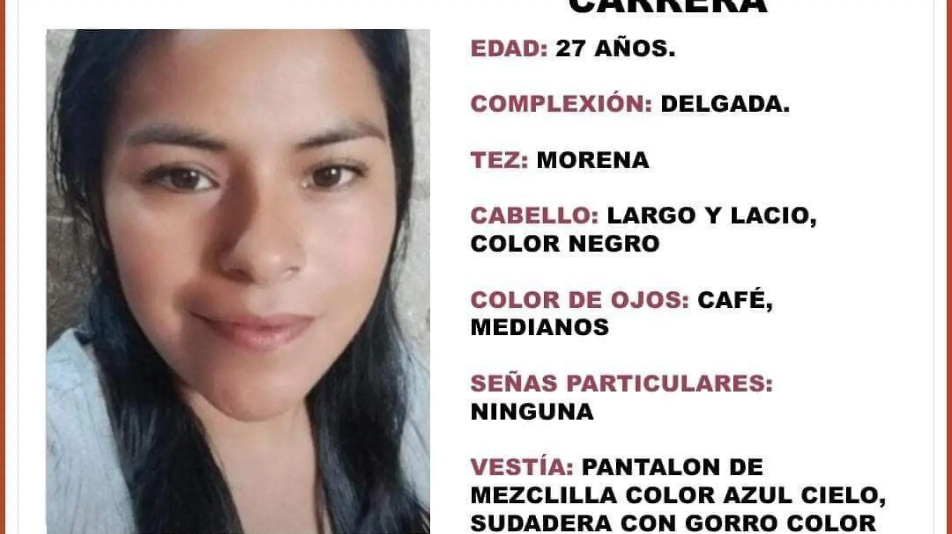 Reyna Carrera Carrera desaparecida en Tehuacan